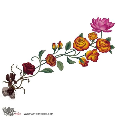 Roses and lotus (Back to life) tattoo design thumbnail