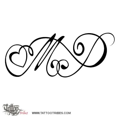 M+P and heart (Bond, love) tattoo design thumbnail