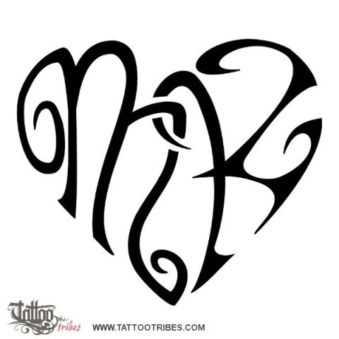 M+K heartigram (Love, bond) tattoo design thumbnail