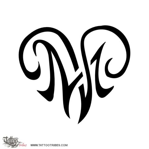 M+V heart (Love) tattoo design thumbnail