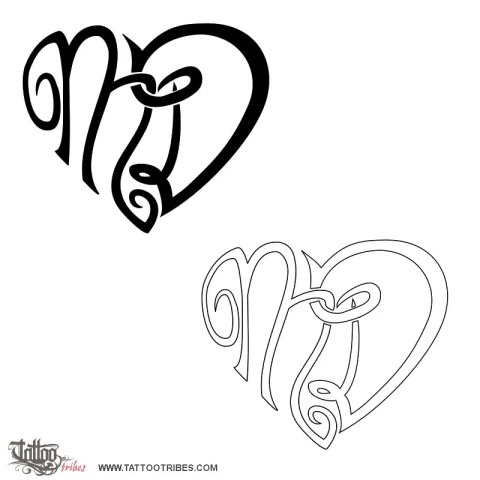 M+D heart (Indissoluble union) tattoo design thumbnail