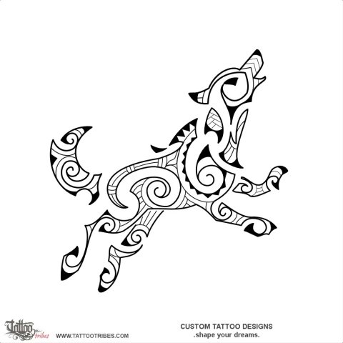 Running wolf (Kirituhi) tattoo design thumbnail