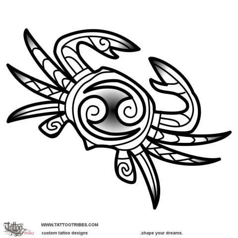 Maori style crab (Cancer sign) tattoo design thumbnail