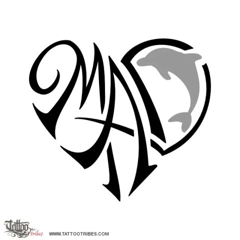 M+A+D heart (Bond) tattoo design thumbnail