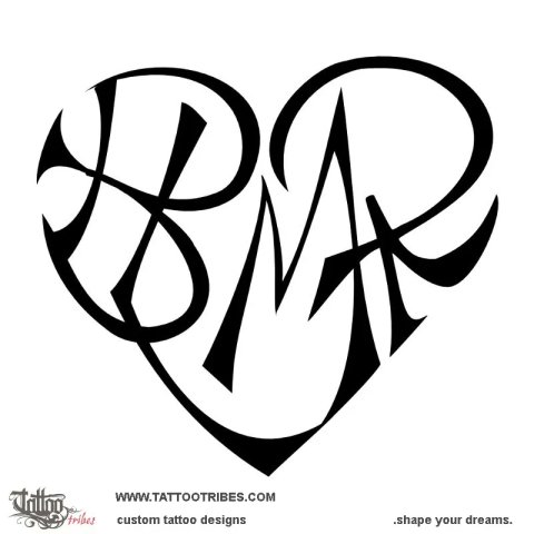 B+L+M+R heart (Bond) tattoo design thumbnail