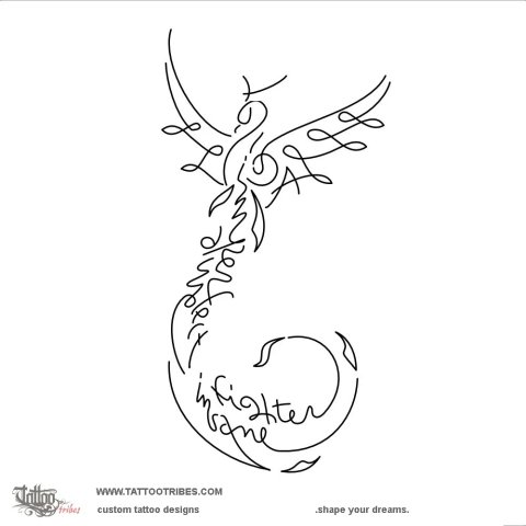 Phoenix and words (Life) tattoo design thumbnail
