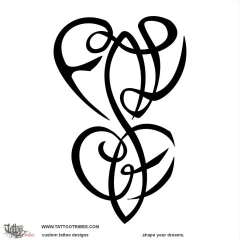 F+L and C+E hearts (Eternal bond) tattoo design thumbnail