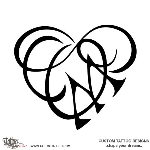 O+C+M infinity heart (Love) tattoo design thumbnail
