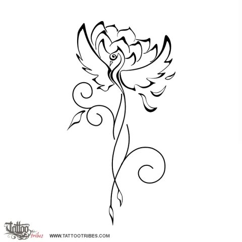 Phoenix and lotus (Rebirth, healing) tattoo design thumbnail