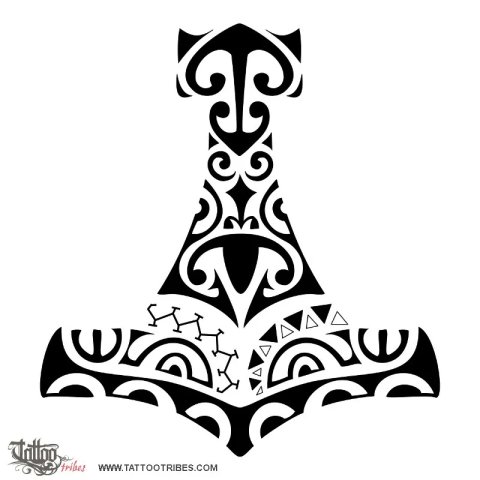 Polynesian Mjolnir (Protection) tattoo design thumbnail