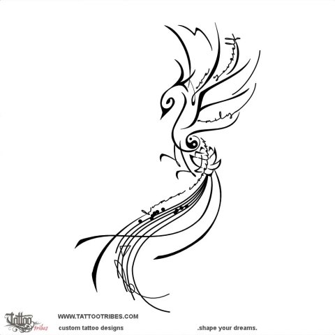Phoenix and words (Delicate & strong) tattoo design thumbnail