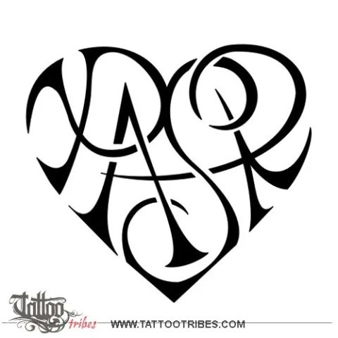 P+A+S+R heart (Bond) tattoo design thumbnail