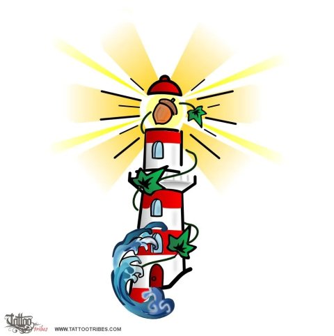 Lighthouse & acorn (Importance) tattoo design thumbnail