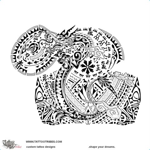 Dragon sleeve (Bushido) tattoo design thumbnail
