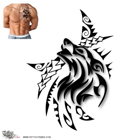 Tribal wolf (Strength, passion) tattoo design thumbnail