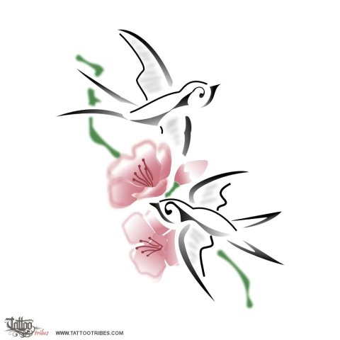 Swallows & flowers (Rebirth) tattoo design thumbnail