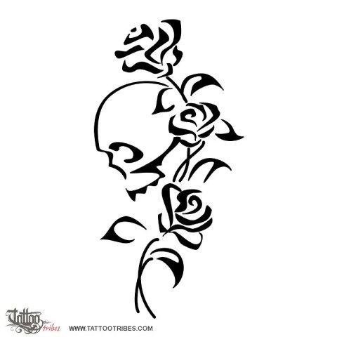 Skull and roses (Life and death) tattoo design thumbnail