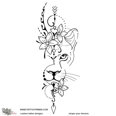 Lioness and arrow (Fierceness) tattoo design thumbnail