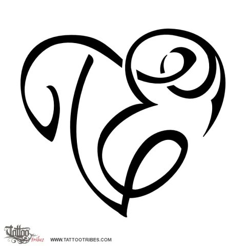 T+E heart (Bond) tattoo design thumbnail