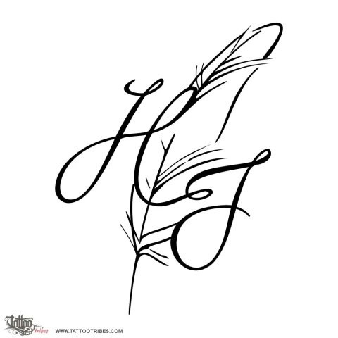 H+J feather (Bond) tattoo design thumbnail