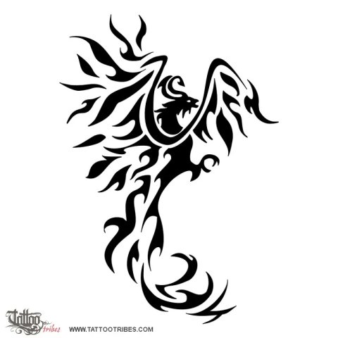 Phoenix and V (Rebirth, safety) tattoo design thumbnail