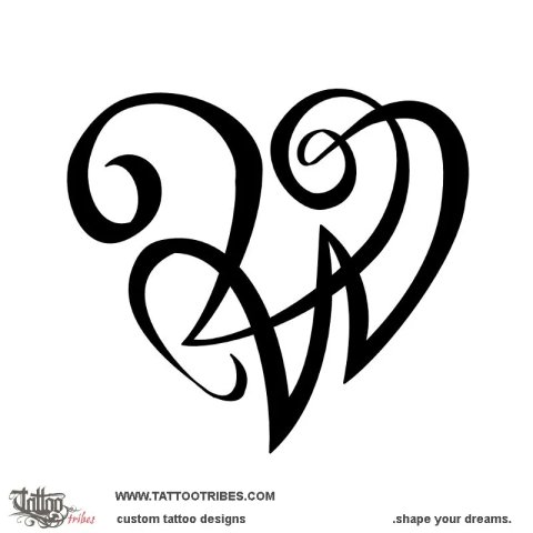 V+W heartigram (Bond) tattoo design thumbnail