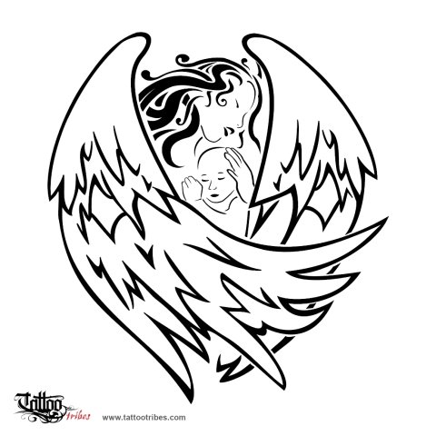 Angel and baby (Birth, protection, love) tattoo design thumbnail