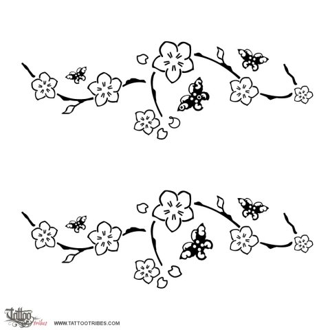 Butteflies among the cherry trees (Loving life, freedom) tattoo design thumbnail