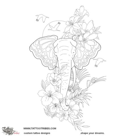 Elephant &amp; butterfly (Duality) tattoo design thumbnail