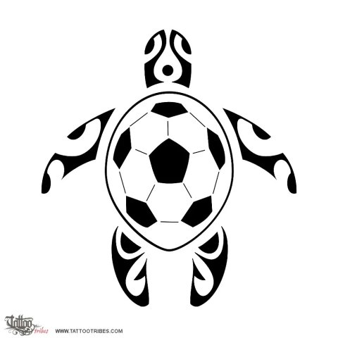 Sea turtle (Family and soccer) tattoo design thumbnail