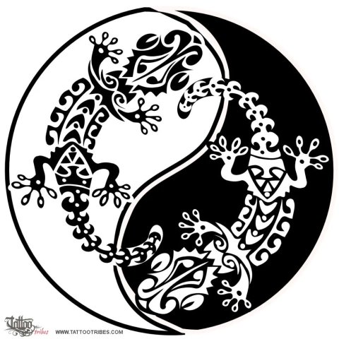 Karma geckos (Magical balance) tattoo design thumbnail