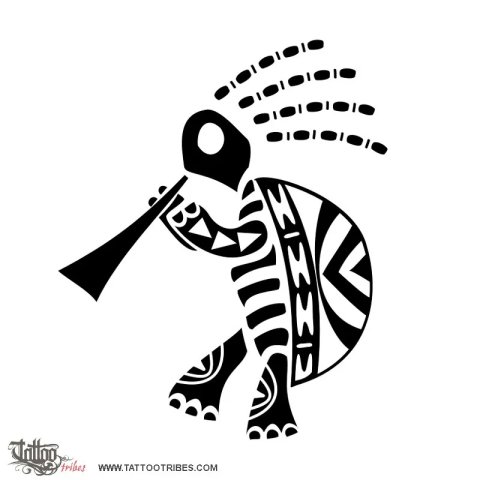 Kokopelli turtle (Fertility, life) tattoo design thumbnail