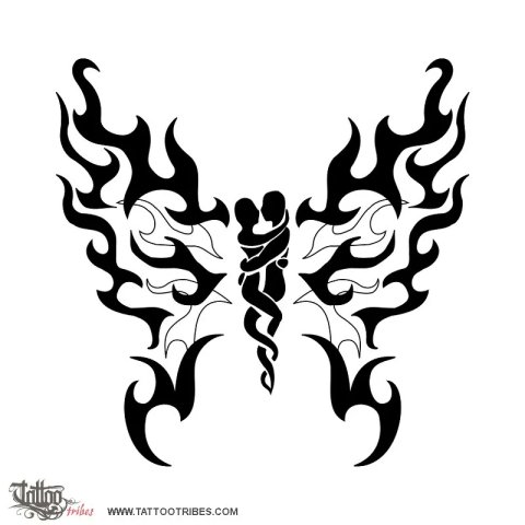 Lovers butterfly (Passion, union) tattoo design thumbnail