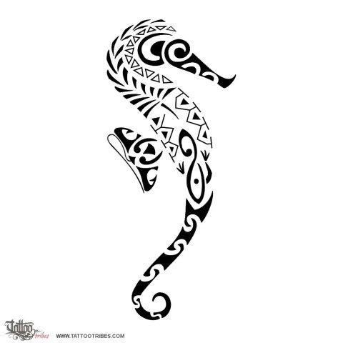 Polynesian seahorse (Tenacity, protection) tattoo design thumbnail
