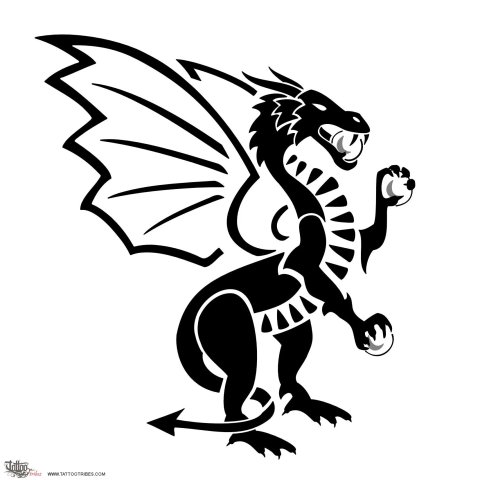 Dragon with spheres (Magic, power) tattoo design thumbnail