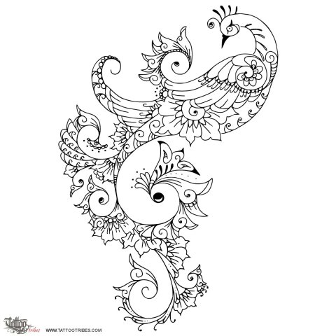Mehndi style peacock (Love, passion) tattoo design thumbnail