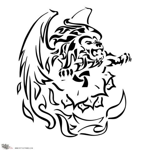 Fire lion (Perfect strength) tattoo design thumbnail