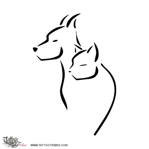 Cat and dog (Shelter) tattoo design thumbnail