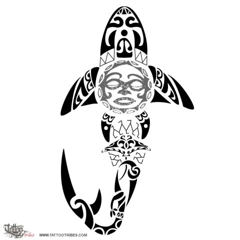 Shark on sun (Strength, life) tattoo design thumbnail