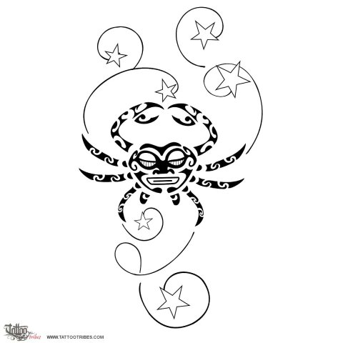 Crab and stars (Prosperity, protection) tattoo design thumbnail