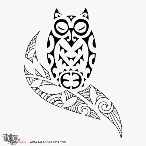 Tiki owl (Protection, victory) tattoo design thumbnail