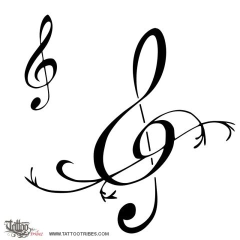 Treble clef (Music, harmony) tattoo design thumbnail