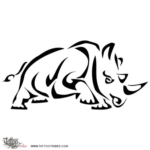 Stylized rhinoceros (Protection, achievement) tattoo design thumbnail