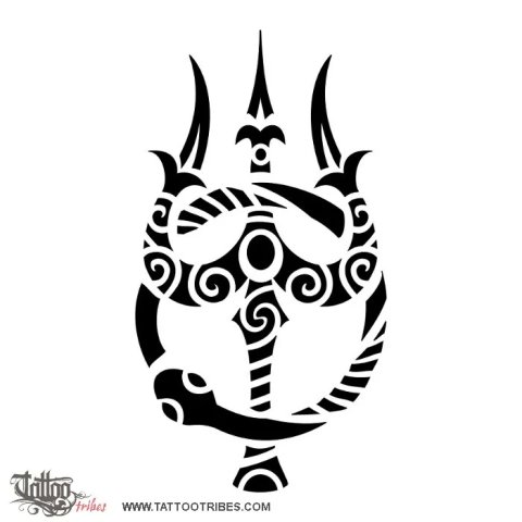 Trishula and ouroboros (Eternity, unity) tattoo design thumbnail