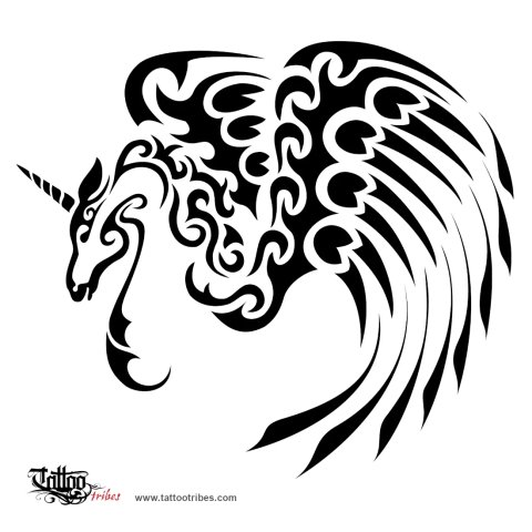 Winged unicorn (Love, sexuality) tattoo design thumbnail