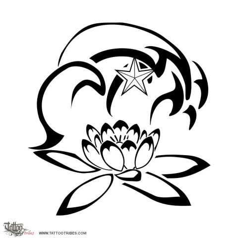 Traveling (Wave, star and lotus) tattoo design thumbnail