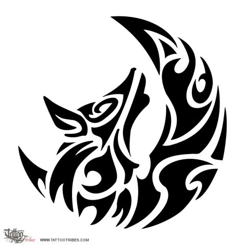 Wolf and moon (Search, passion) tattoo design thumbnail