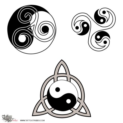 Yin Yang triskell (Balance, harmony) tattoo design thumbnail