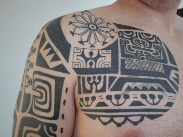 Real community tattoo placement: Eduardo - Marquesan coverup: inked placement tattoo photo