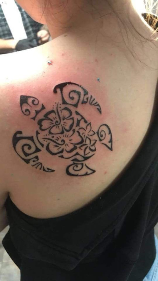 Real community tattoo placement: Kimmy - Flowers turtle: inked placement tattoo photo